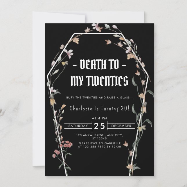 Invitación Elegante muerte floral a mis 20 años 30 (Anverso)