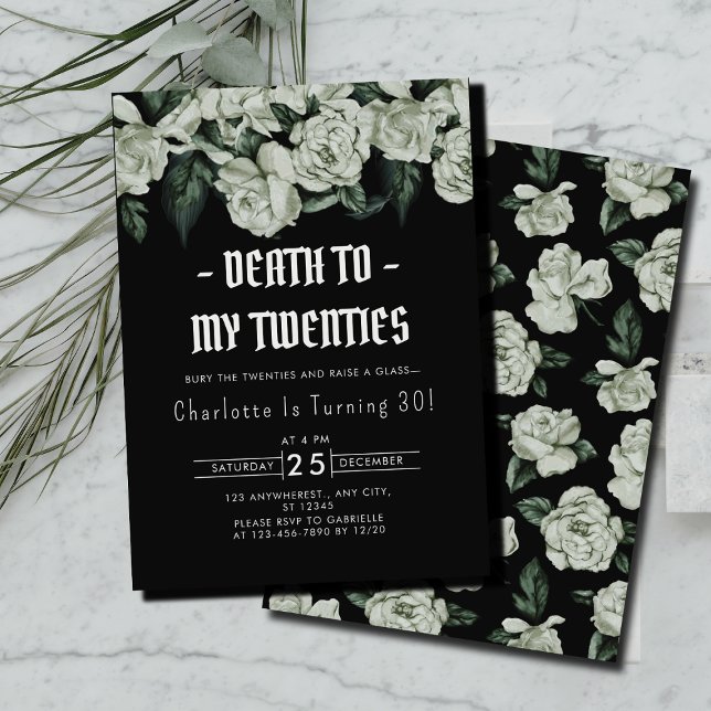 Invitación Elegante muerte floral a mis 20 años 30 (Elegant Floral Death to My Twenties 30th Birthday Invitation )