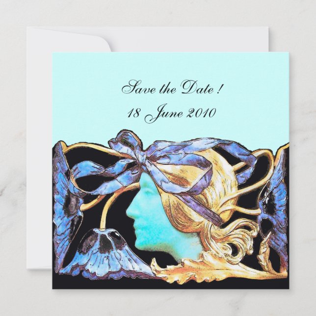 INVITACIÓN ELEGANTE MUJER BELLEZA JEWEL /LADY,BLUE BOW,FLORES (Anverso)
