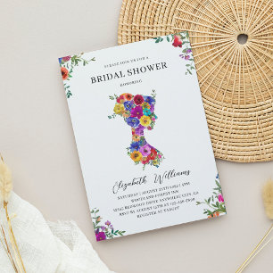 Invitación Elegante mujer floral audaz Silhoutte Bridal Showe