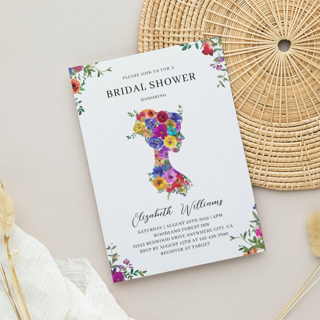 Invitación Elegante mujer floral audaz Silhoutte Bridal Showe (Subido por el creador)