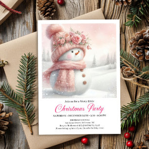 Invitación Elegante muñeco de nieve rosa niños editable digit