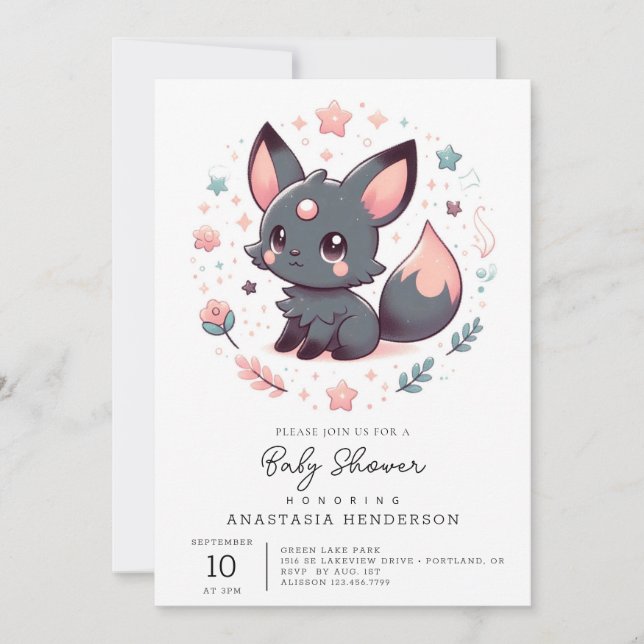 Invitación Elegante Mythical Fox Baby Shower (Anverso)
