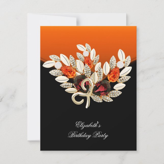 Invitación Elegante Naranja Amber Jewel Birthday Party (Anverso)