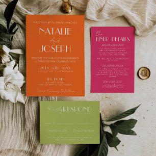 Invitación Elegante Naranja Atrevido Estilo Retro Boda