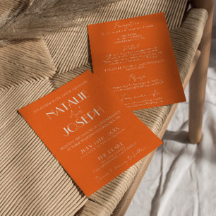Invitación Elegante Naranja Atrevido Estilo Todo En Uno Boda