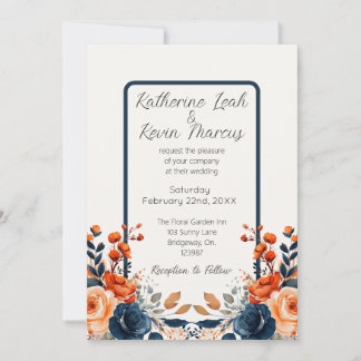 Invitación Elegante Naranja azul de la marina quemado color d