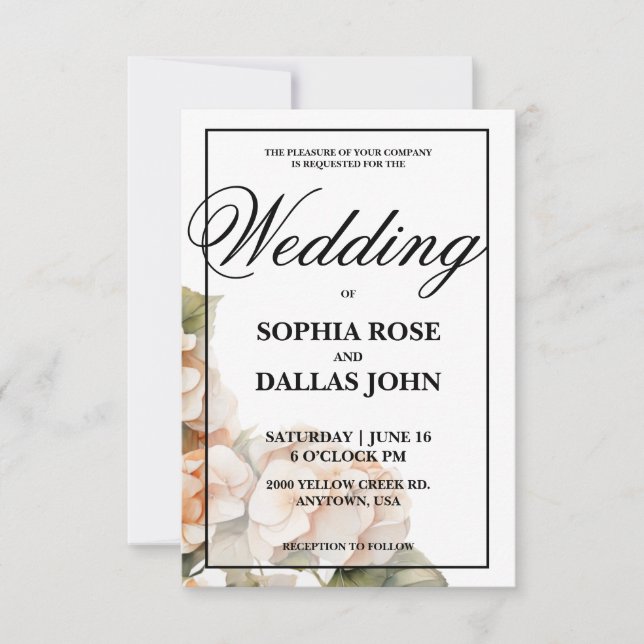 Invitación Elegante naranja blanco acuarela Boda floral (Anverso)