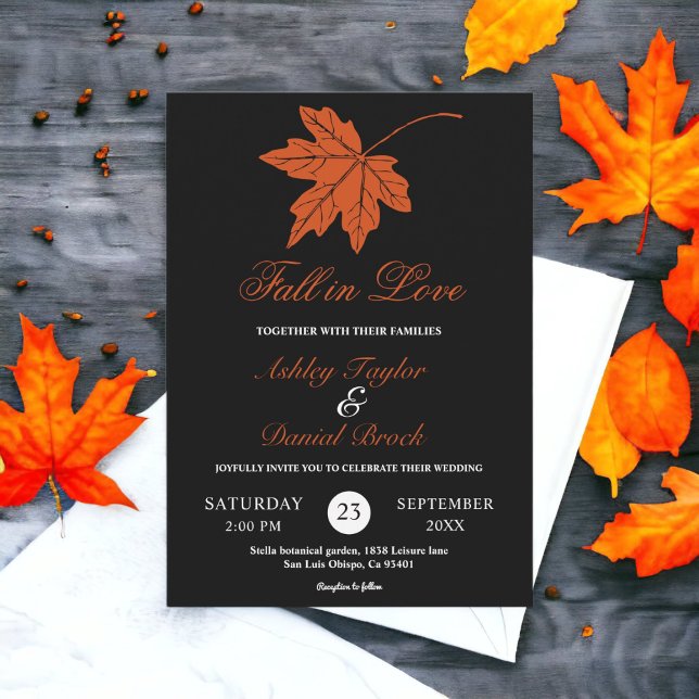 Invitación Elegante Naranja Blanco Y Negro Boda Floral De Caí (Subido por el creador)