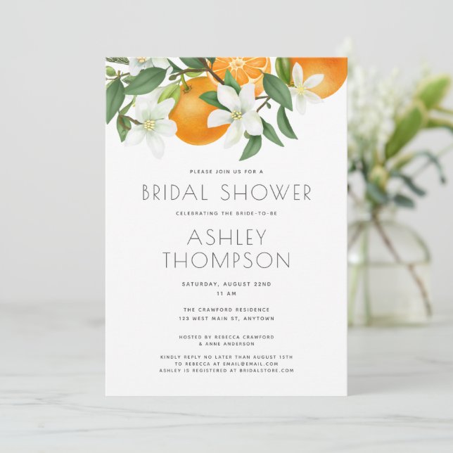 Invitación Elegante Naranja Blossom Foliage Bridal Shower (Anverso de pie)