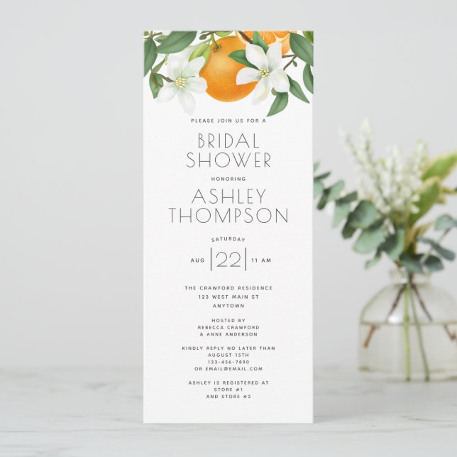 Invitación Elegante Naranja Blossom Foliage Bridal Shower (Anverso de pie)