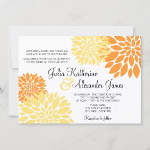 Invitación Elegante Naranja Boda de ráfaga floral amarillo cl