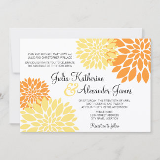 Invitación Elegante Naranja Boda de ráfaga floral amarillo cl