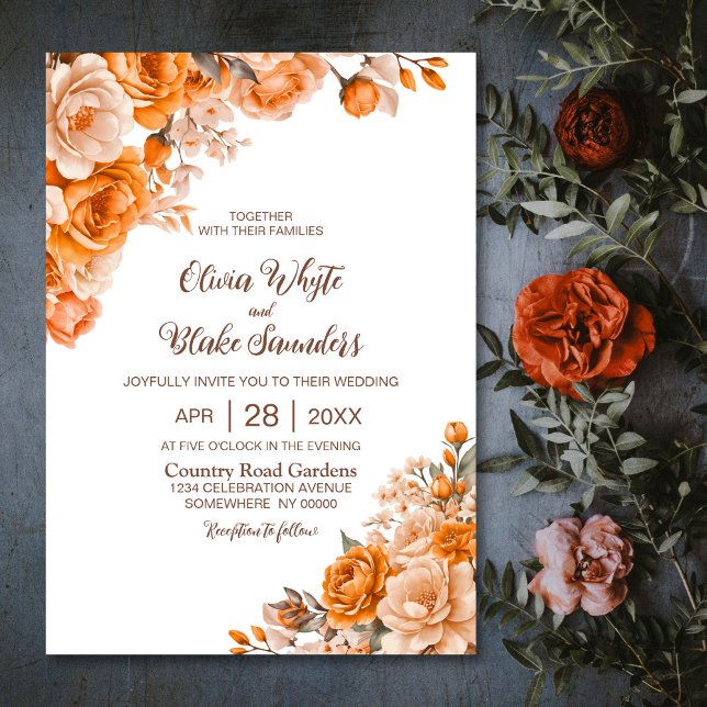 Invitación Elegante Naranja Boda Floral (Subido por el creador)