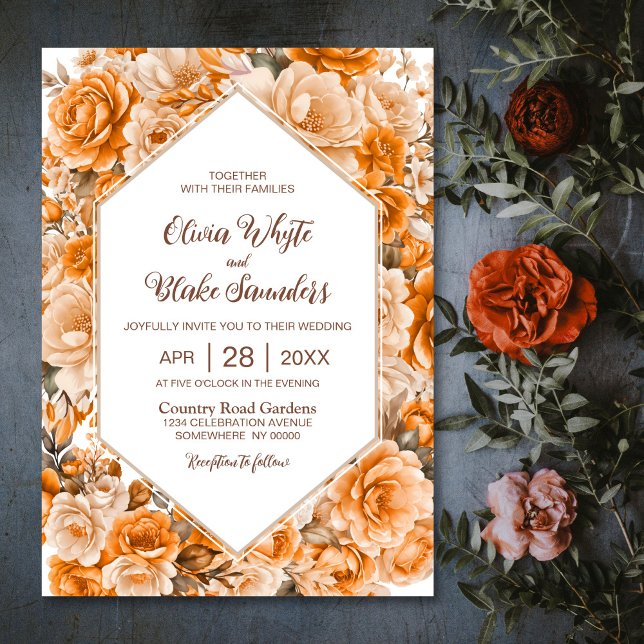 Invitación Elegante Naranja Boda Floral (Subido por el creador)