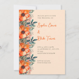 Invitación Elegante Naranja Boda floral y crema de vegetación