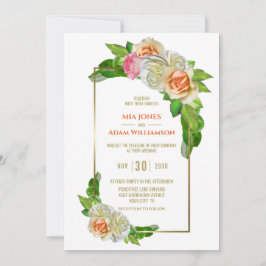 Invitación Elegante Naranja Boda rosa rosa floral