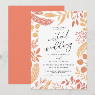 Invitación Elegante Naranja Boda virtual botánico