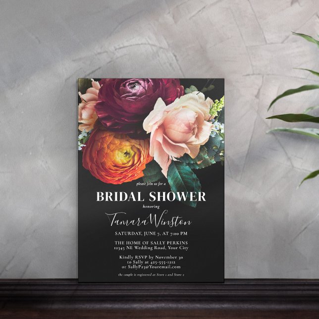 Invitación Elegante Naranja Borgoña Oscura Floral Bridal Show (Subido por el creador)