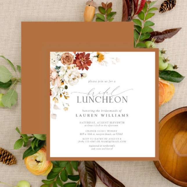 Invitación Elegante Naranja Bridal Luncheon Floral Rust (Subido por el creador)