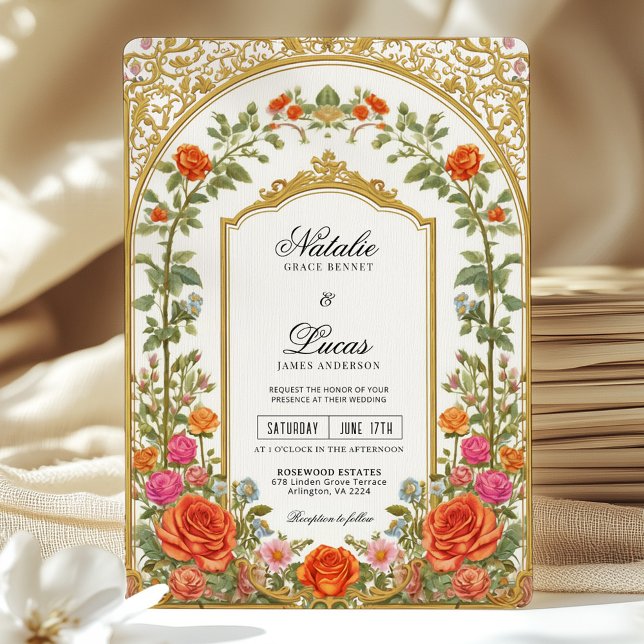 Invitación Elegante Naranja brillante Boda barroco floral ros (Subido por el creador)