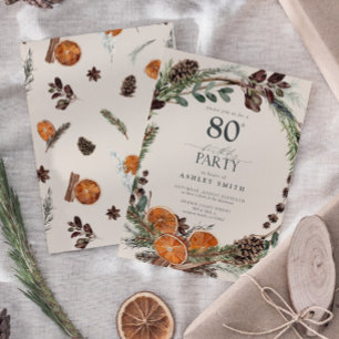 Invitación Elegante Naranja caligrafía rústica 80 cumpleaños