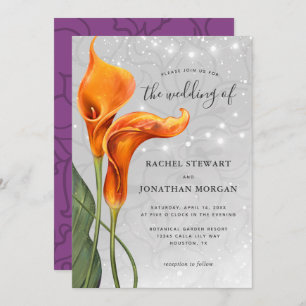 Invitación Elegante Naranja Calla Lily Watercolor Boda