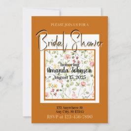 Invitación Elegante Naranja Campo Flores Floral Bridal Shower