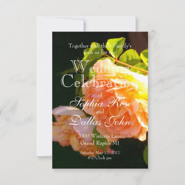 Invitación Elegante naranja clásico rosas de melocotón floral (Anverso)