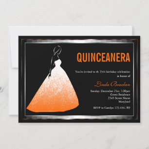 Invitación Elegante Naranja con bata Quinceanera invitada