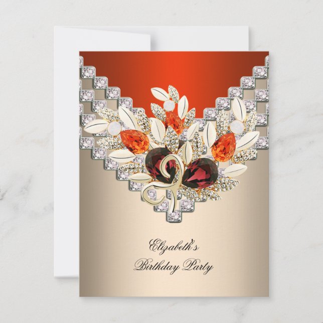 Invitación Elegante Naranja Cream Coffee Jewel Cumpleaños Par (Anverso)