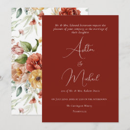 Invitación Elegante Naranja de acuarela floral Boda moderno