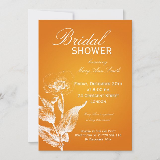 Invitación Elegante Naranja de adormidera de ducha de novia (Anverso)