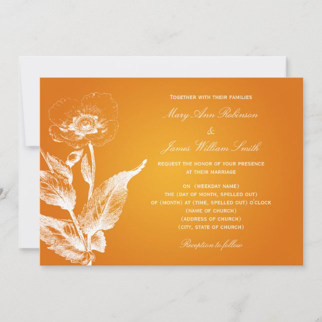 Invitación Elegante Naranja de amapolas (Anverso)