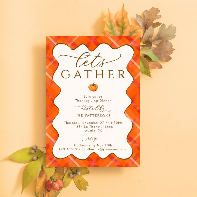 Invitación Elegante Naranja de calabaza en la cena de Acción  (Subido por el creador)