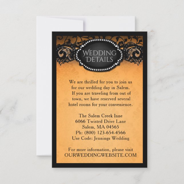 Invitación Elegante Naranja de Halloween y detalles de Boda n (Anverso)