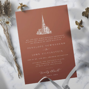 Invitación Elegante Naranja de Ilustracion de la Iglesia  Bod