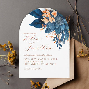 Invitación Elegante Naranja de la Marina Azul Rust Boda en el