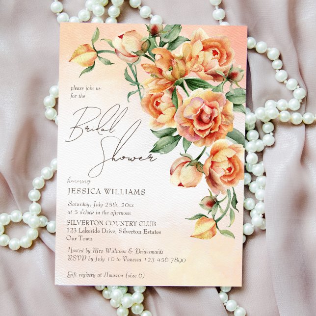 Invitación Elegante naranja de melocotón crema rosa ducha de  (Subido por el creador)