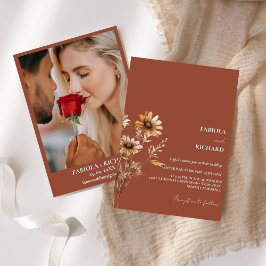 Invitación Elegante naranja de Monograma Quemado Boda de Flor