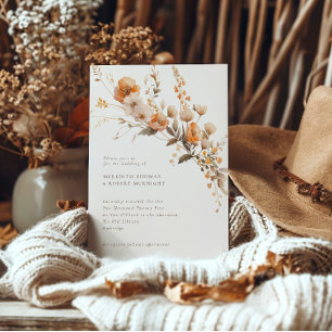 Invitación Elegante Naranja de otoño y Boda de flores silvest