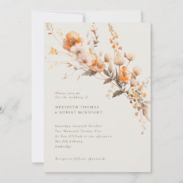 Invitación Elegante Naranja de otoño y Boda floral marrón