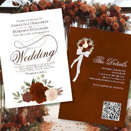 Invitación Elegante Naranja de óxido Rosas Floral Boda de cód
