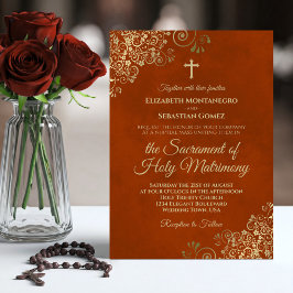 Invitación Elegante Naranja de óxido y Boda católico moderno 