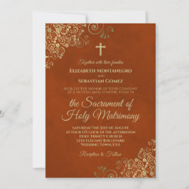 Invitación Elegante Naranja de óxido y Boda católico moderno 