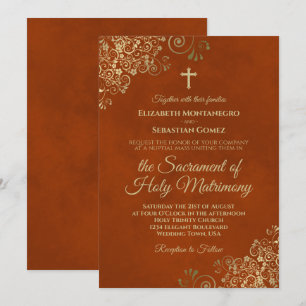 Invitación Elegante Naranja de óxido y Boda católico moderno