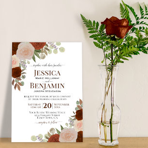 Invitación Elegante Naranja de óxido y Rosas de bolas Boho Bo