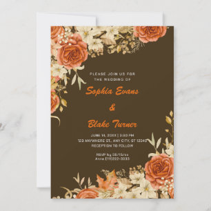 Invitación Elegante Naranja de país Rosas Boda Brown