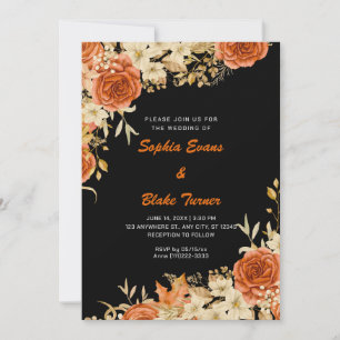 Invitación Elegante Naranja de país Rosas Boda negro