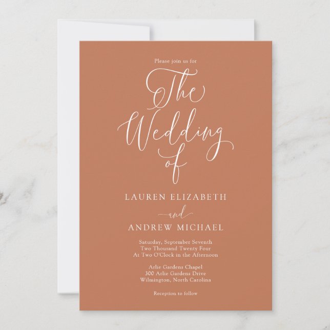 Invitación Elegante Naranja de Terracota Invitado Boda Minima (Anverso)